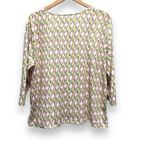 Alfred Dunner Peach/Green Aztec Print Jeweled Neckline Top - Picture 2 of 5